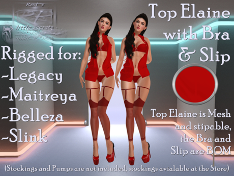 Second Life Marketplace - {RP} Top Elaine Stripable & Lingerie Ella Red